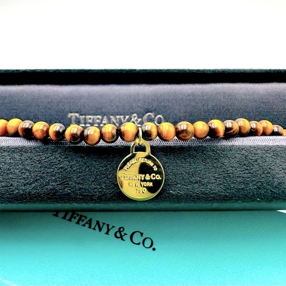 RARE Return to Tiffany & Co 18K Yellow Gold Tigers Eye Bracelet 7” Packaging - Picture 14 of 15